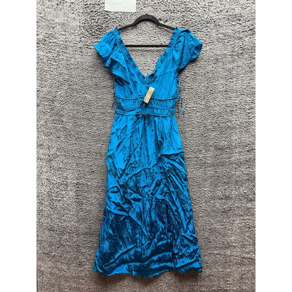 NWT J.Crew Viscose-Blend Crinkle V-Neck Palermo Dress Nordic Sea Womens Size XXS
